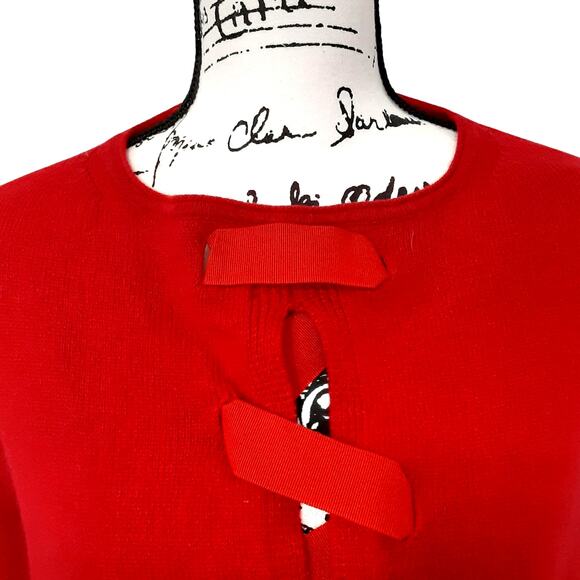 Flora Fedi Wool Cashmere Tunic Sweater Red Ribbon Cherry Red OS Made in Italy - Picture 2 of 10